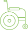 Icône pixelisée vert clair représentant une chaise roulante manuelle sur fond noir, symbolisant l'accessibilité ou le handicap.